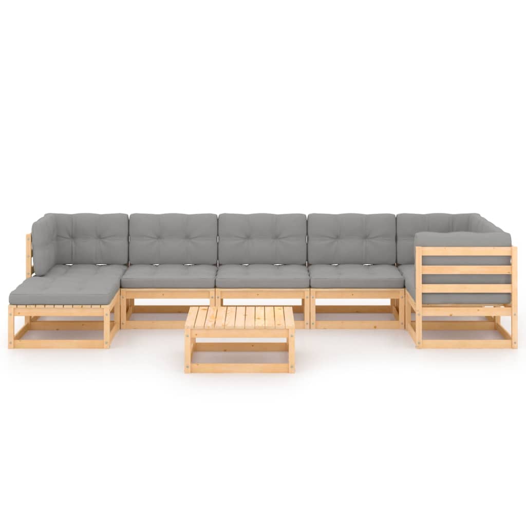 Set Salotto Giardino 8 pz Cuscini Antracite Legno Massello Pino | homemem39
