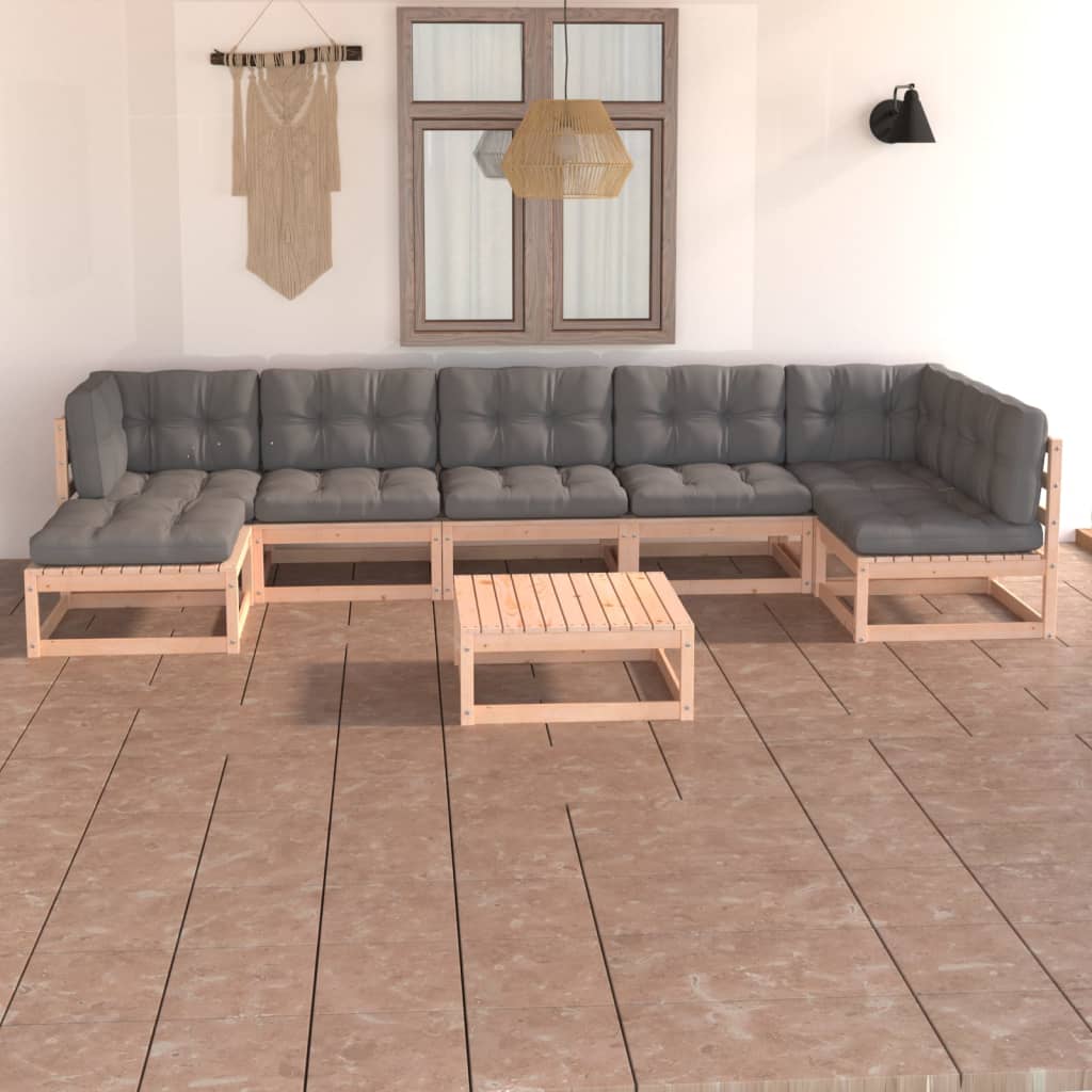 Set Salotto Giardino 8 pz Cuscini Antracite Legno Massello Pino | homemem39