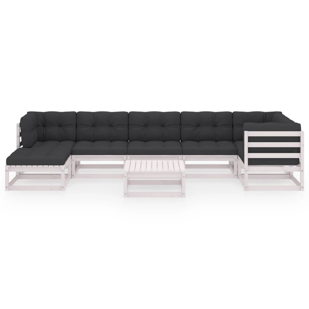 Set Salotto Giardino 8 pz Cuscini Antracite Legno Massello Pino - homemem39