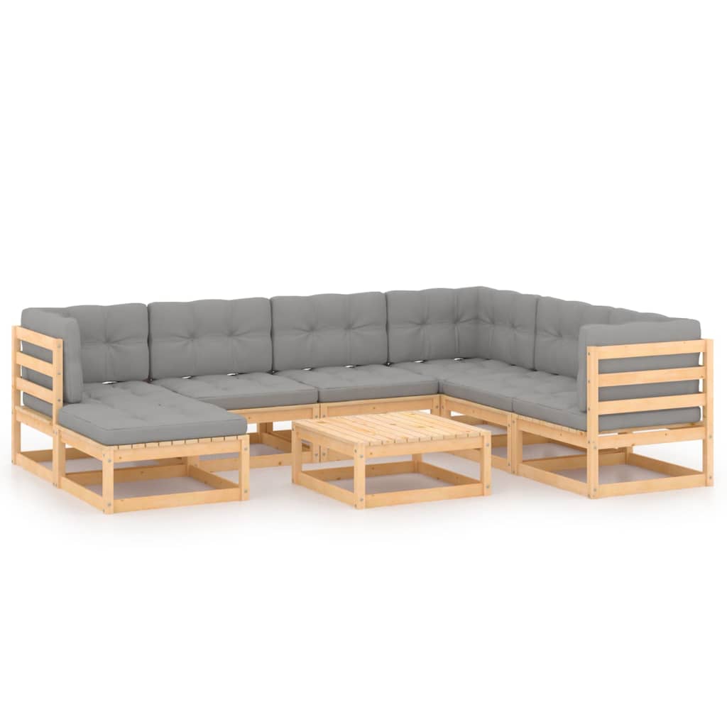Set Salotto Giardino 8 pz Cuscini Antracite Legno Massello Pino | homemem39
