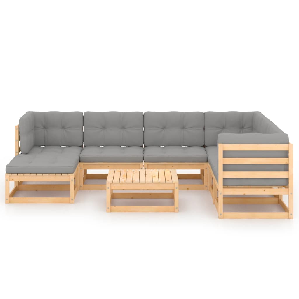 Set Salotto Giardino 8 pz Cuscini Antracite Legno Massello Pino | homemem39
