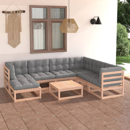 Set Salotto Giardino 8 pz Cuscini Antracite Legno Massello Pino | homemem39