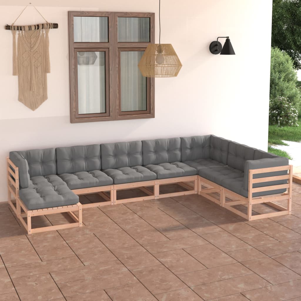 Set Salotto Giardino 8 pz Cuscini Antracite Legno Massello Pino | homemem39