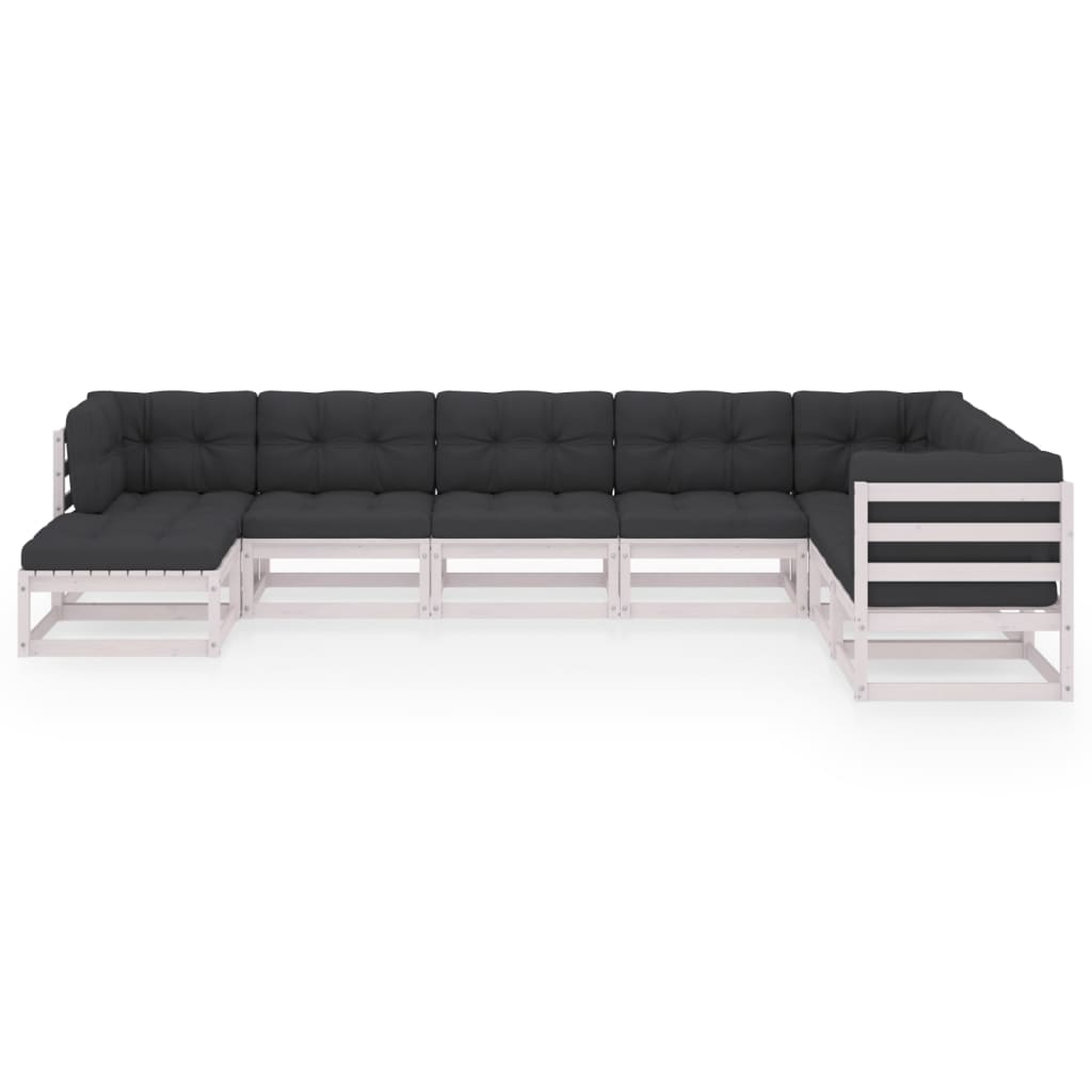 Set Salotto Giardino 8 pz Cuscini Antracite Legno Massello Pino