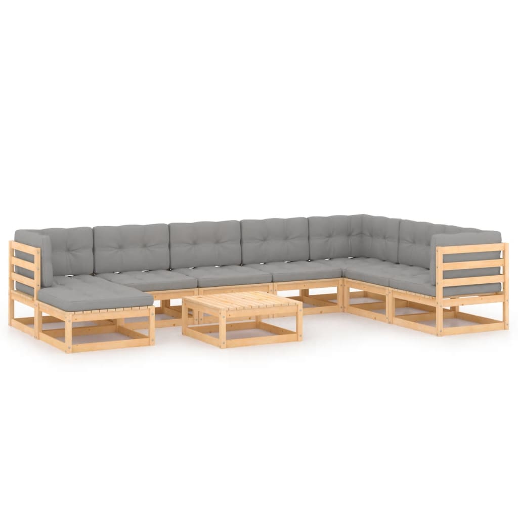 Set Salotto Giardino 9 pz Cuscini Antracite Legno Massello Pino | homemem39