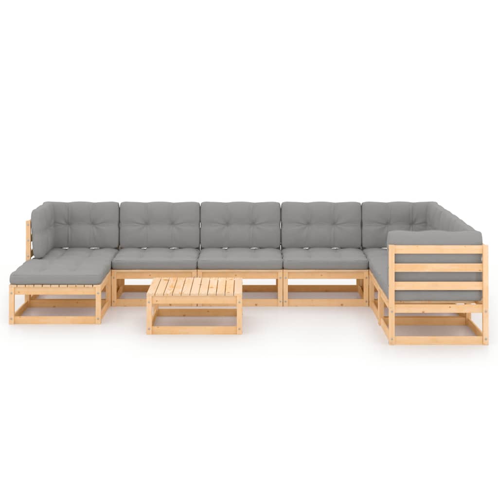 Set Salotto Giardino 9 pz Cuscini Antracite Legno Massello Pino | homemem39