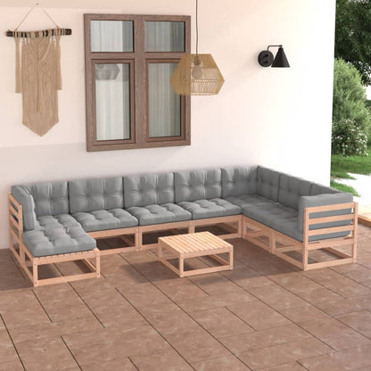 Set Salotto Giardino 9 pz Cuscini Antracite Legno Massello Pino | homemem39