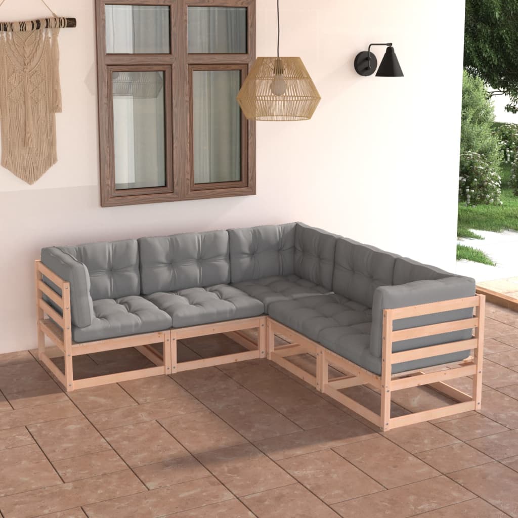 Set Divani Giardino 6 pz con Cuscini in Legno Massello di Pino | homemem39