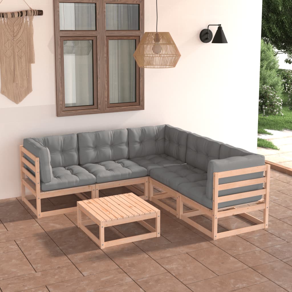 Set Divani Giardino 6 pz con Cuscini in Legno Massello di Pino | homemem39