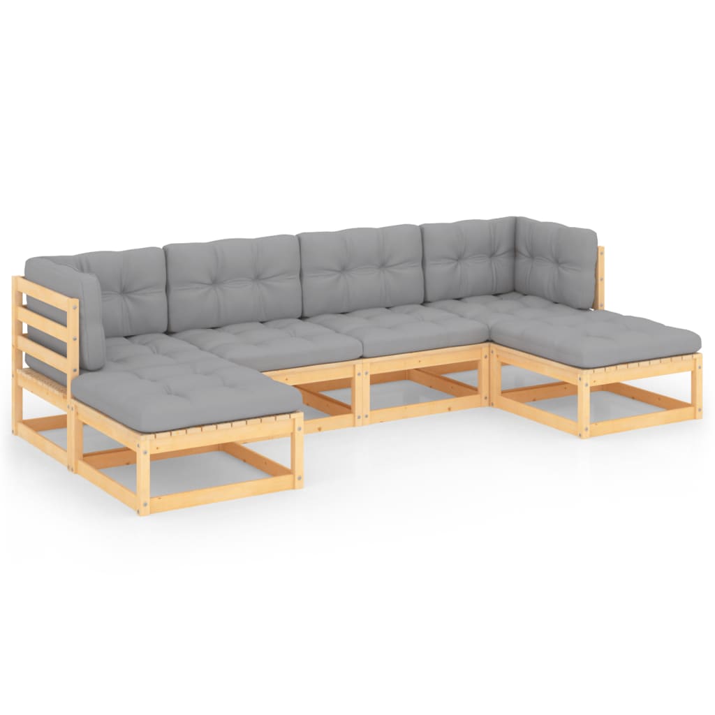 Set Divani Giardino 6 pz con Cuscini in Legno Massello di Pino | homemem39