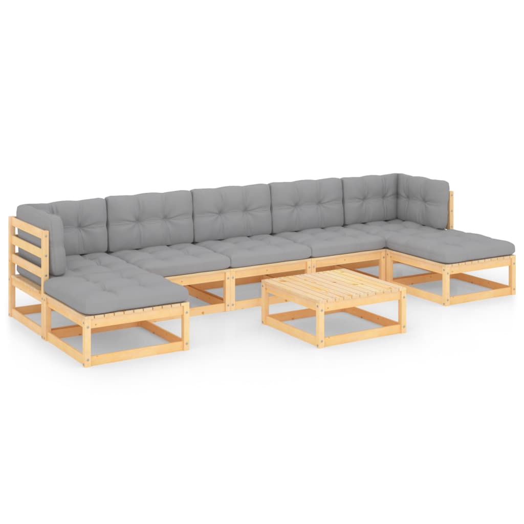 Set Salotto Giardino 8 pz Cuscini Antracite Legno Massello Pino | homemem39