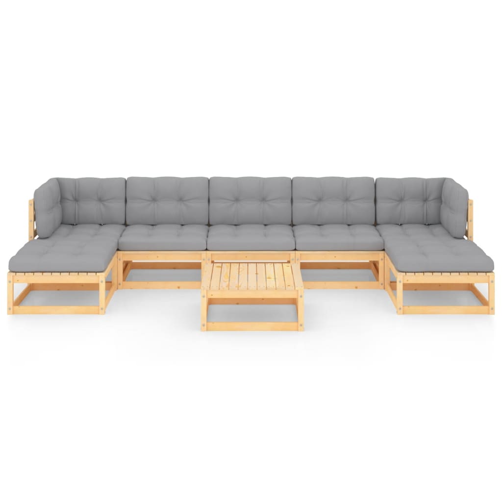 Set Salotto Giardino 8 pz Cuscini Antracite Legno Massello Pino | homemem39
