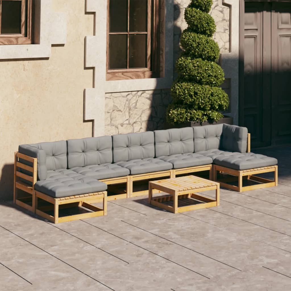 Set Salotto Giardino 8 pz Cuscini Antracite Legno Massello Pino | homemem39