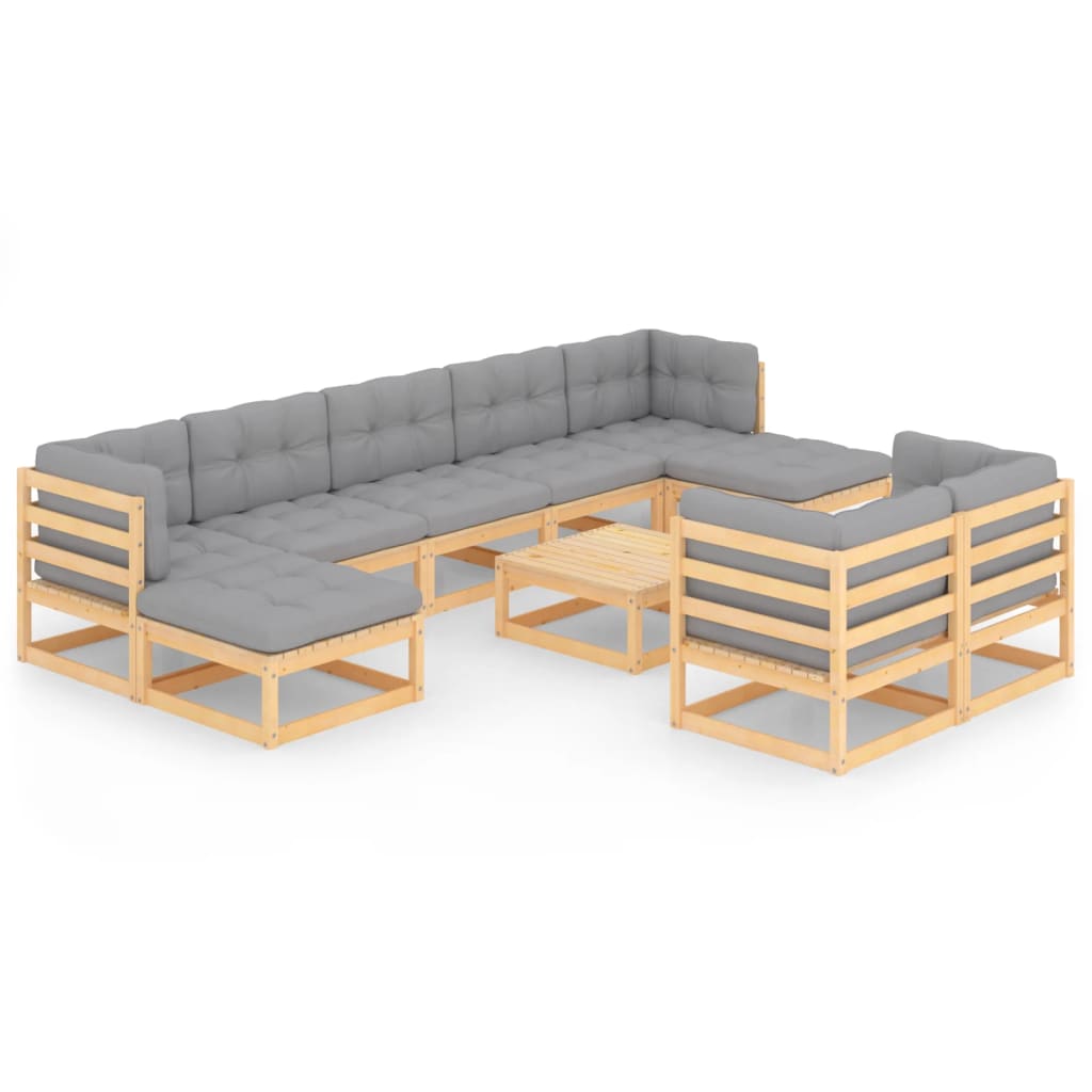 Set Salotto Giardino 10pz Cuscini Antracite Legno Massello Pino | homemem39