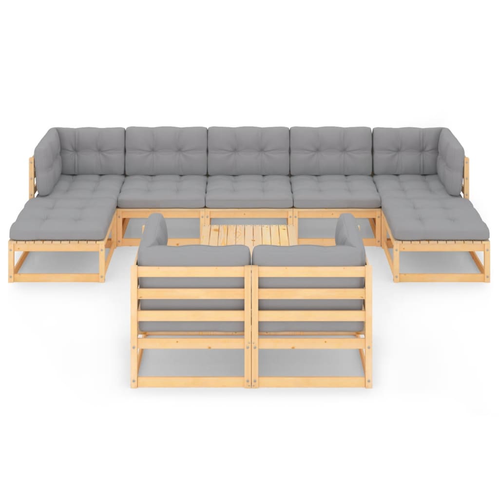 Set Salotto Giardino 10pz Cuscini Antracite Legno Massello Pino | homemem39