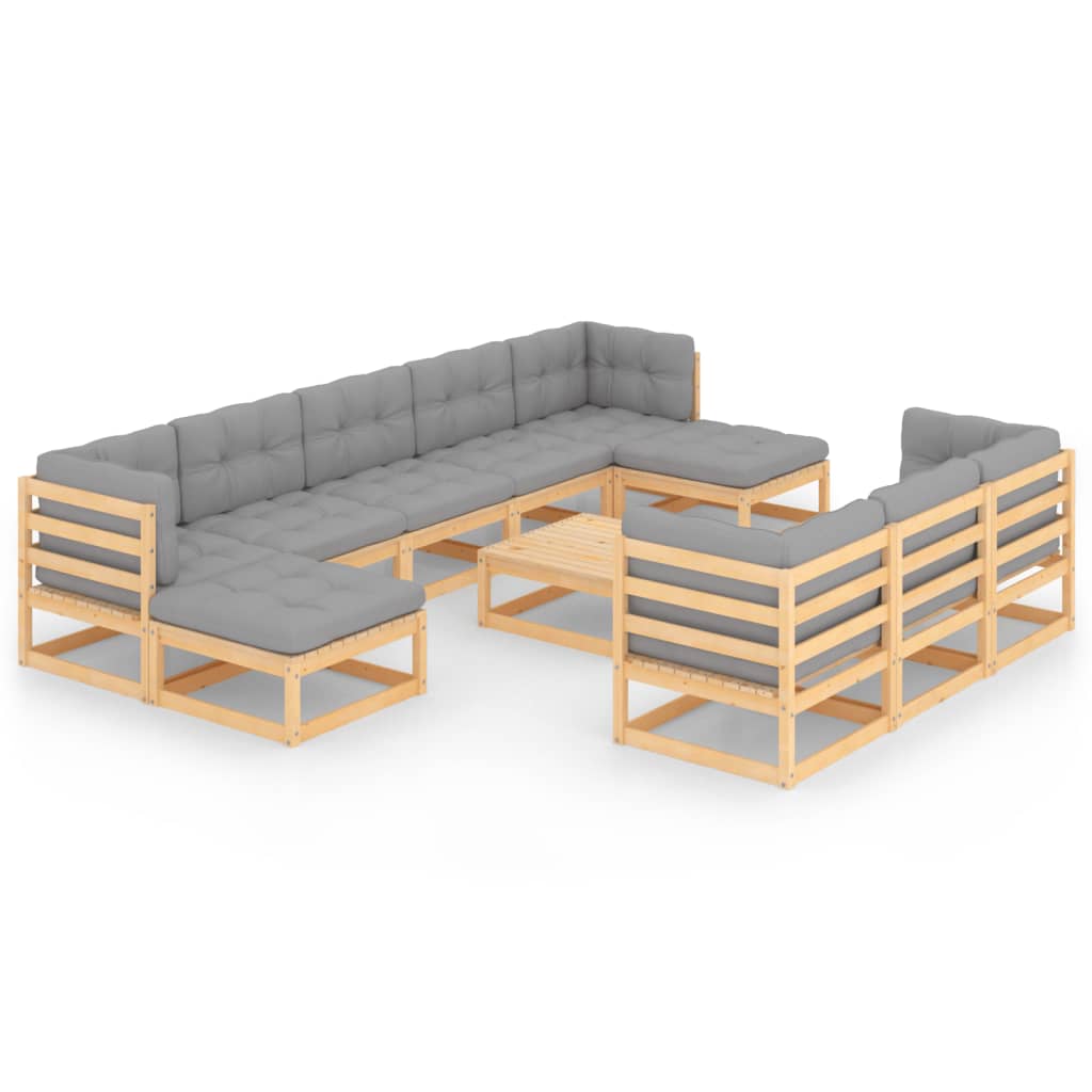 Set Divani Giardino 11 pz con Cuscini in Legno Massello di Pino | homemem39