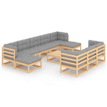 Set Divani Giardino 11 pz con Cuscini in Legno Massello di Pino | homemem39