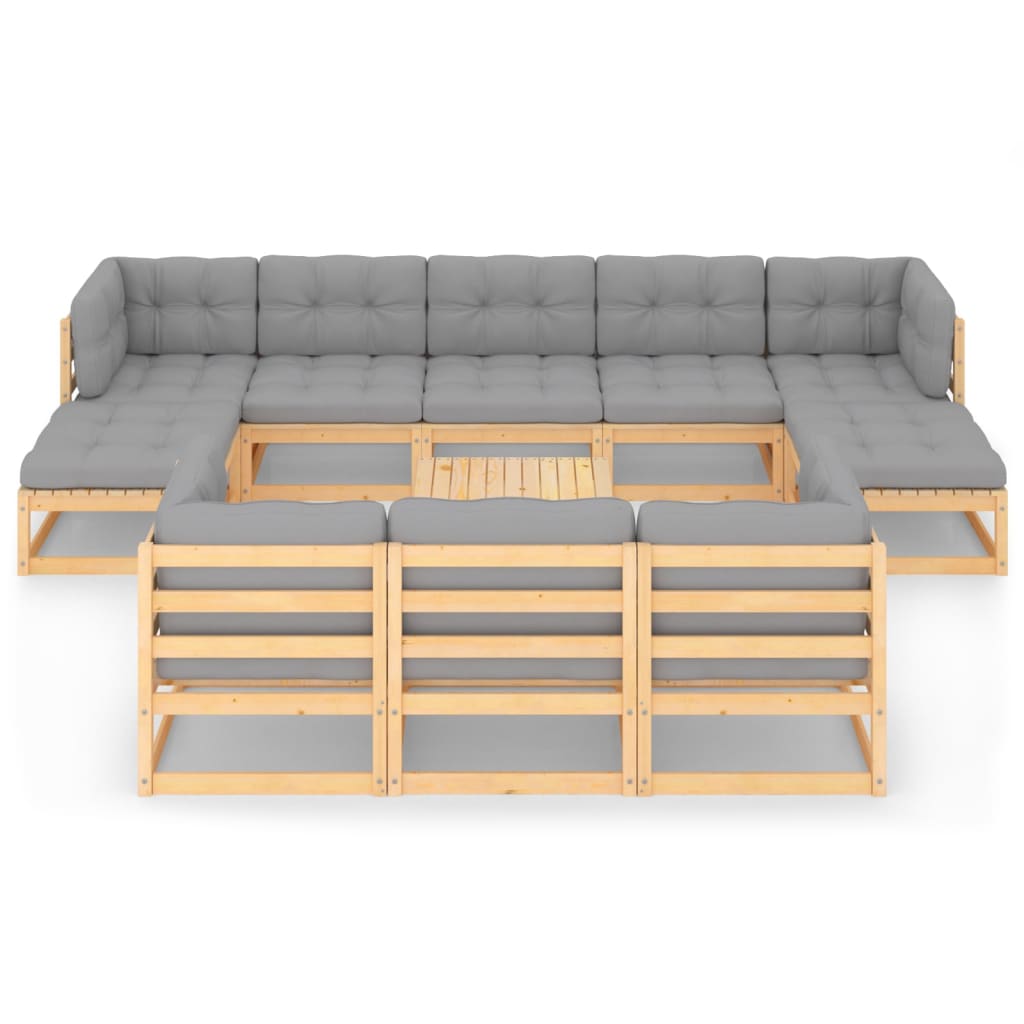 Set Divani Giardino 11 pz con Cuscini in Legno Massello di Pino | homemem39