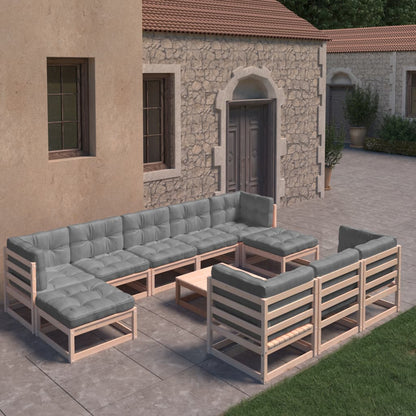 Set Divani Giardino 11 pz con Cuscini in Legno Massello di Pino | homemem39