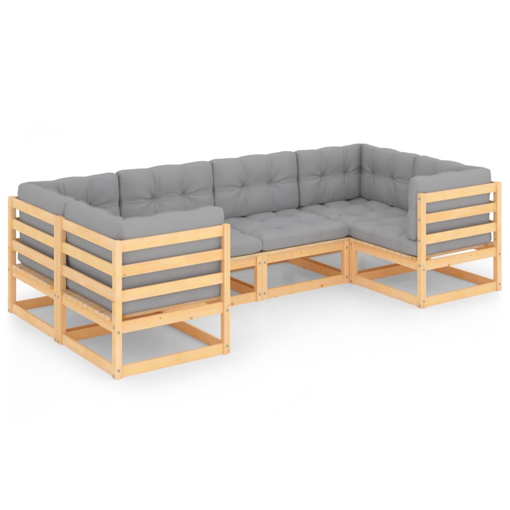 Set Divani Giardino 6 pz con Cuscini in Legno Massello di Pino | homemem39