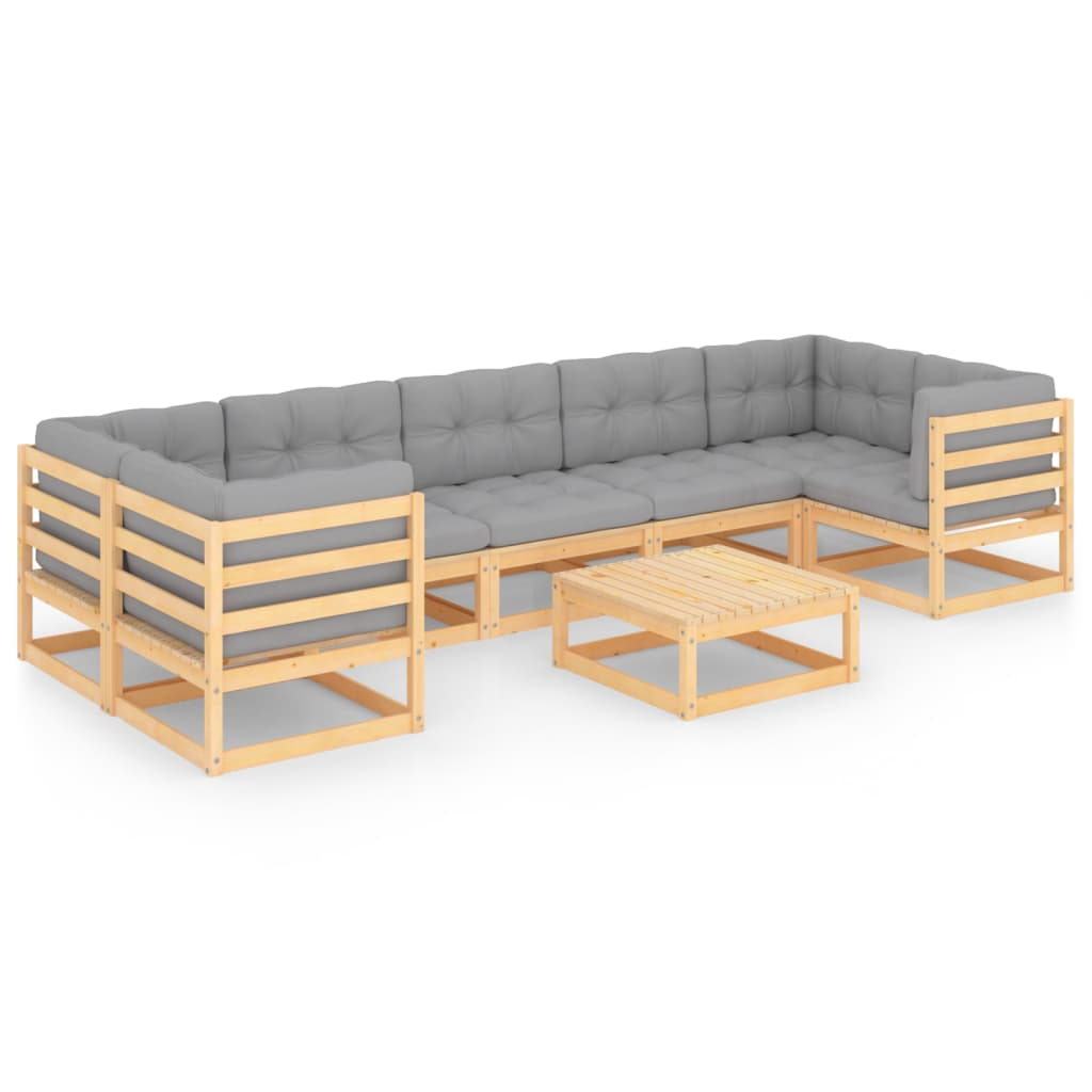 Set Salotto Giardino 8 pz Cuscini Antracite Legno Massello Pino | homemem39