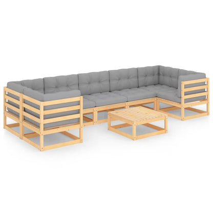 Set Salotto Giardino 8 pz Cuscini Antracite Legno Massello Pino | homemem39