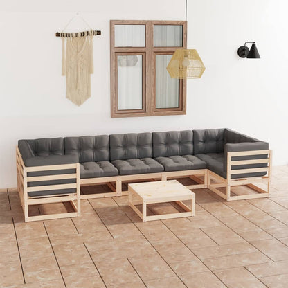 Set Salotto Giardino 8 pz Cuscini Antracite Legno Massello Pino | homemem39