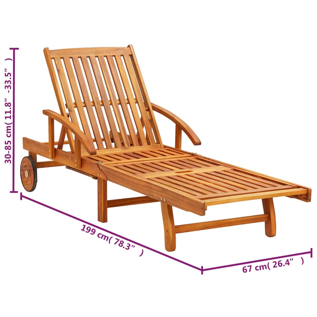 Sdraio 2 pz con Cuscini in Legno Massello di Acacia