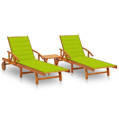 2pcs Sun Lounger with Solid Acacia Table and Cushions