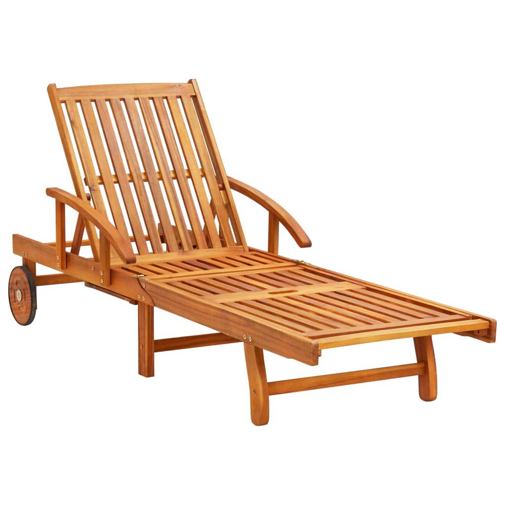 2pcs Sun Lounger with Solid Acacia Table and Cushions