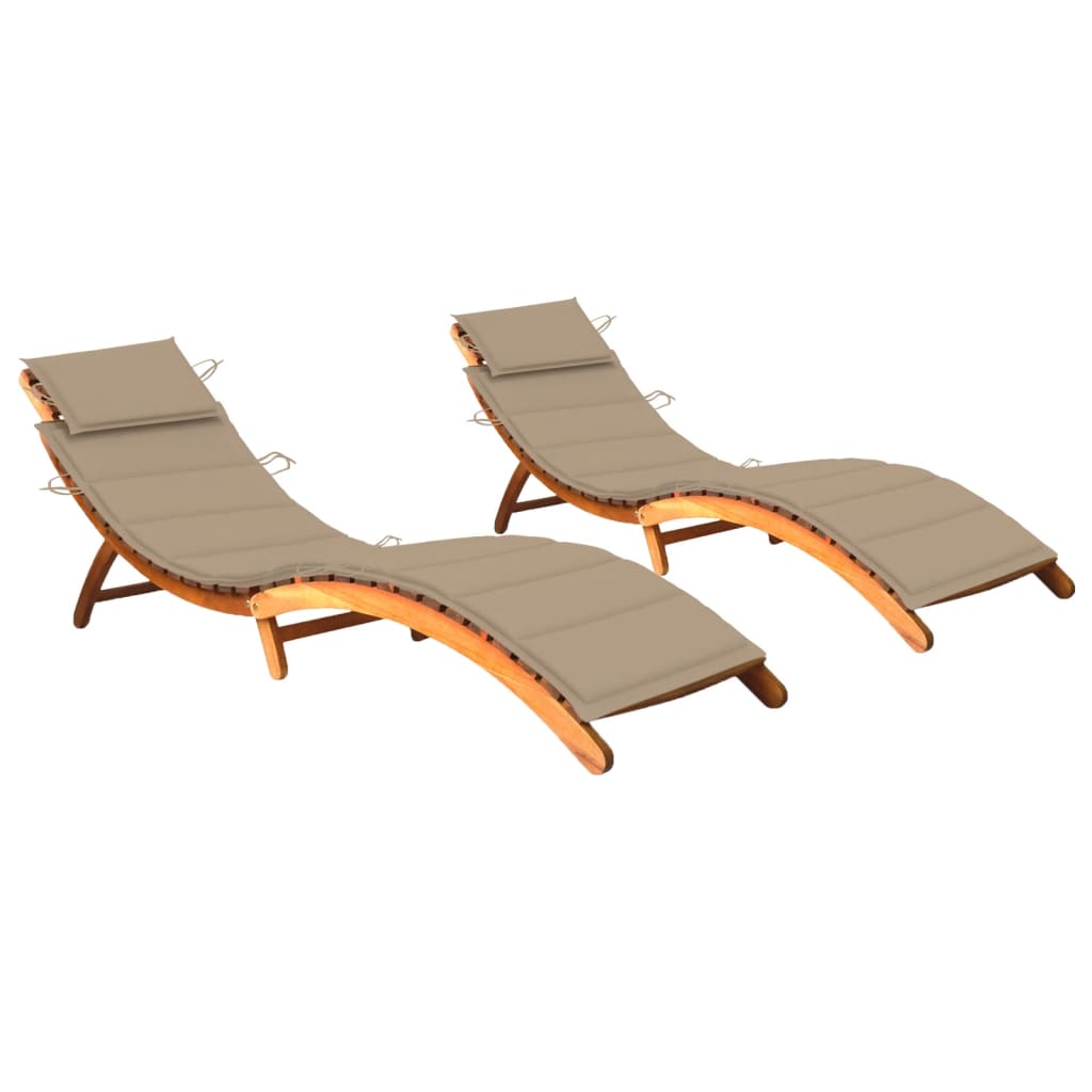 2 pc deckchairs with solid acacia wood cushions