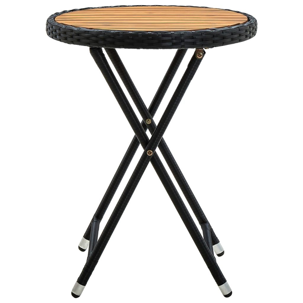 Tavolino da Tè Nero 60 cm in Polyrattan e Massello di Acacia | homemem39
