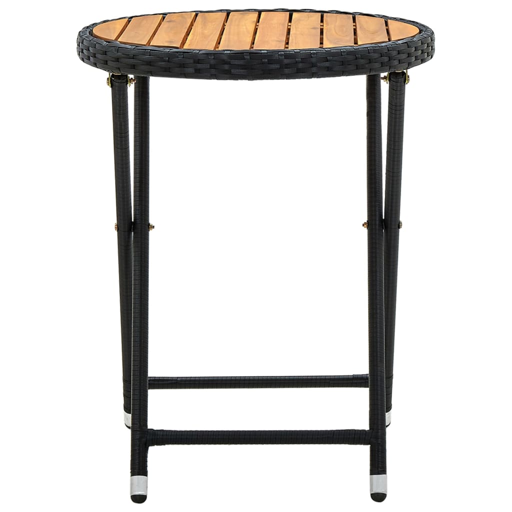 Tavolino da Tè Nero 60 cm in Polyrattan e Massello di Acacia | homemem39