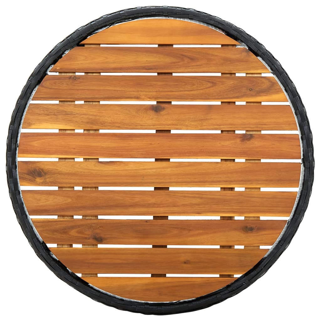Tavolino da Tè Nero 60 cm in Polyrattan e Massello di Acacia | homemem39