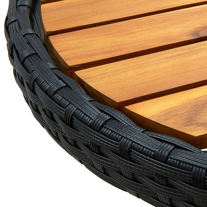 Tavolino da Tè Nero 60 cm in Polyrattan e Massello di Acacia - homemem39