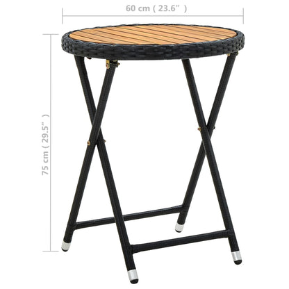 Tavolino da Tè Nero 60 cm in Polyrattan e Massello di Acacia | homemem39