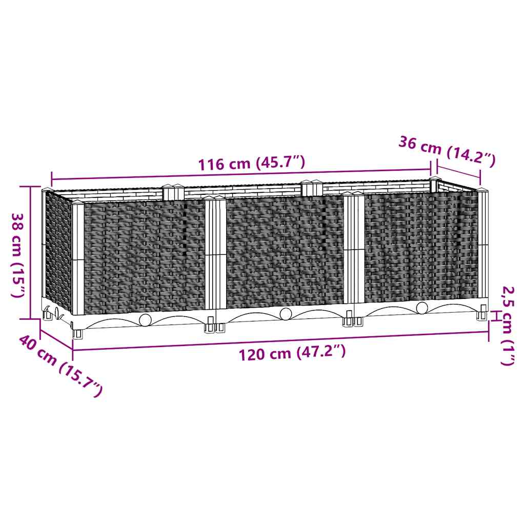 Fioriera Rialzata 120x40x38 cm in Polipropilene