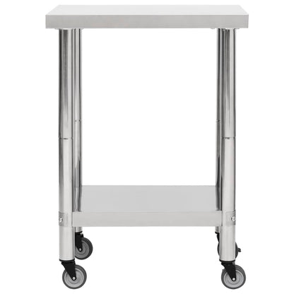 Tavolo da Lavoro Cucina con Ruote 60x30x85 cm in Acciaio Inox - homemem39
