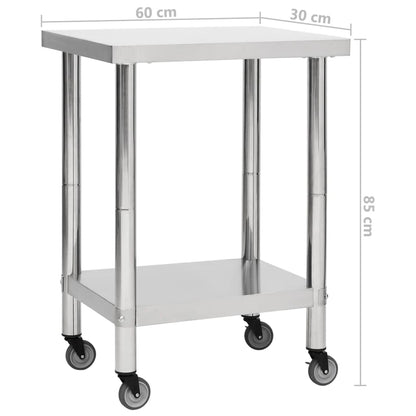 Tavolo da Lavoro Cucina con Ruote 60x30x85 cm in Acciaio Inox | homemem39