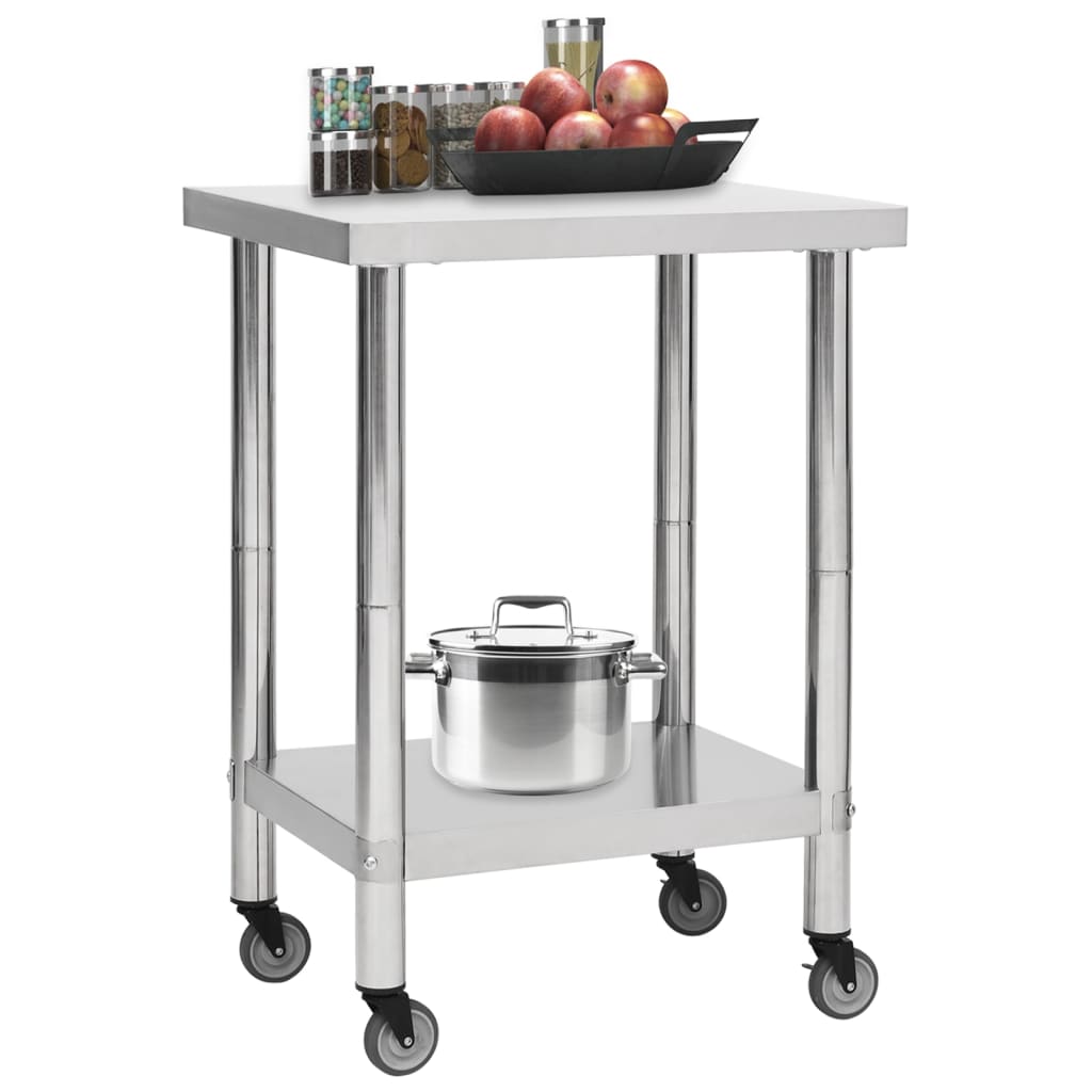 Tavolo da Lavoro Cucina con Ruote 60x45x85 cm in Acciaio Inox - homemem39