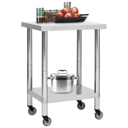 Tavolo da Lavoro Cucina con Ruote 60x45x85 cm in Acciaio Inox - homemem39