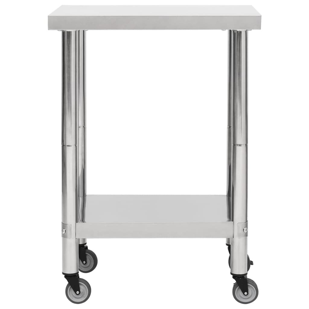 Tavolo da Lavoro Cucina con Ruote 60x45x85 cm in Acciaio Inox - homemem39