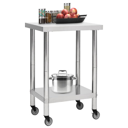 Tavolo da Lavoro Cucina con Ruote 60x60x85 cm in Acciaio Inox - homemem39