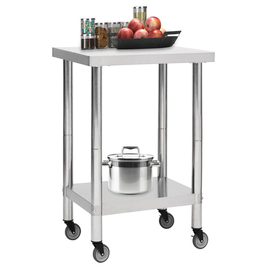 Tavolo da Lavoro Cucina con Ruote 60x60x85 cm in Acciaio Inox - homemem39