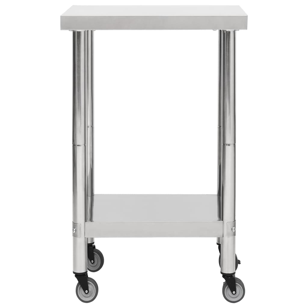 Tavolo da Lavoro Cucina con Ruote 60x60x85 cm in Acciaio Inox - homemem39