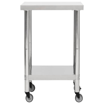 Tavolo da Lavoro Cucina con Ruote 60x60x85 cm in Acciaio Inox - homemem39