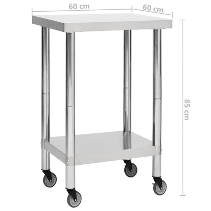Tavolo da Lavoro Cucina con Ruote 60x60x85 cm in Acciaio Inox - homemem39