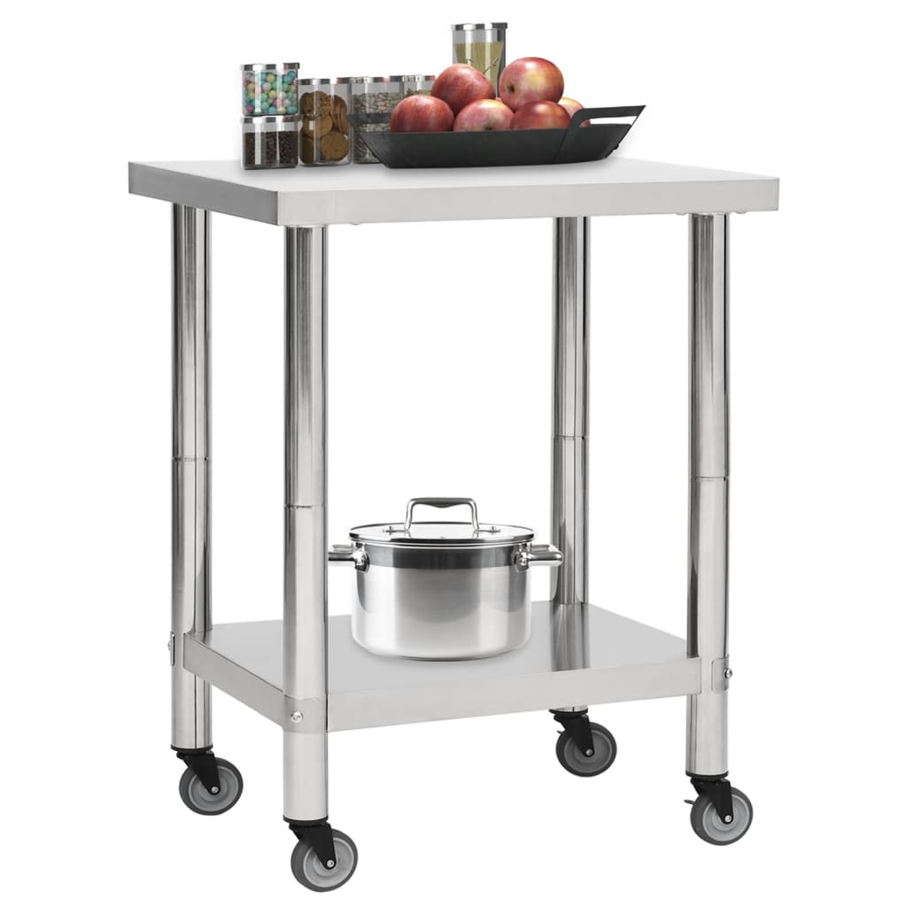 Tavolo da Lavoro Cucina con Ruote 80x45x85 cm in Acciaio Inox - homemem39