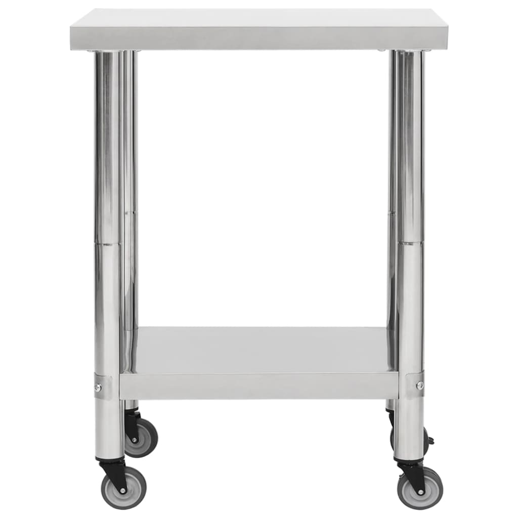 Tavolo da Lavoro Cucina con Ruote 80x45x85 cm in Acciaio Inox - homemem39