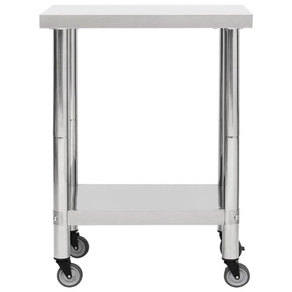 Tavolo da Lavoro Cucina con Ruote 80x45x85 cm in Acciaio Inox - homemem39